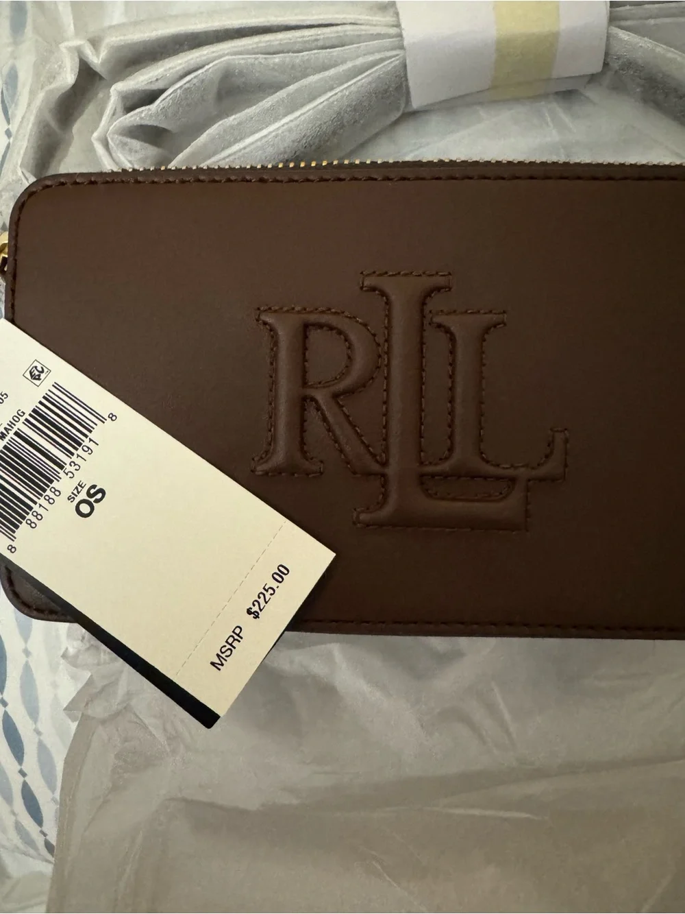 Ralph Lauren small Brown Embossed RL Leather crossbody